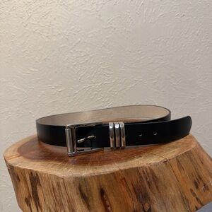 Black Leather Belt with Silver Buckle